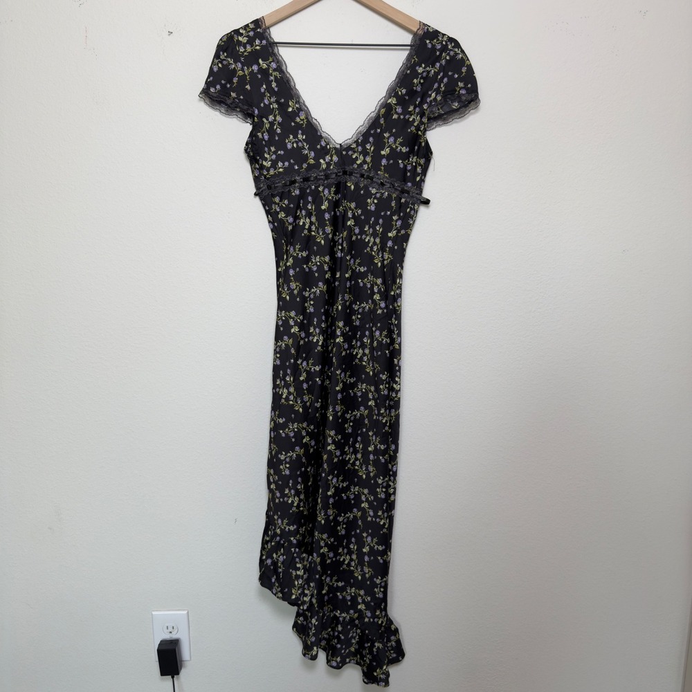 Kimchi Blue y2k Women Babydoll Dress Black Floral Lace Fairy Grunge Asymmetric - Picture 7 of 13